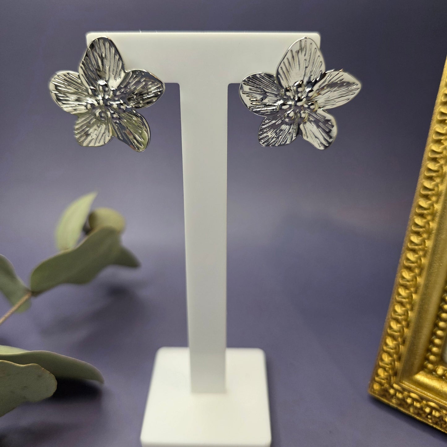 Silver Blossom Floral Studs, flat lay — My Silver Lining.