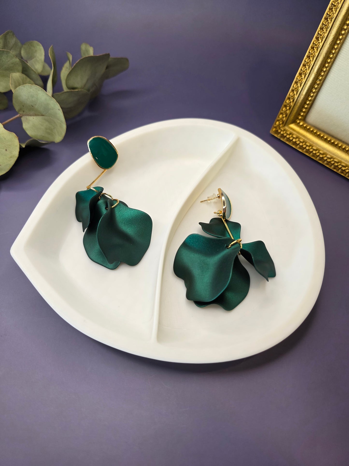 The French Riviera Petal Drop Earrings. Large, 9.2 cm long statement earrings featuring layered acrylic petals in a cascading floral design. Secured with a 316 Stainless Steel ear needle.