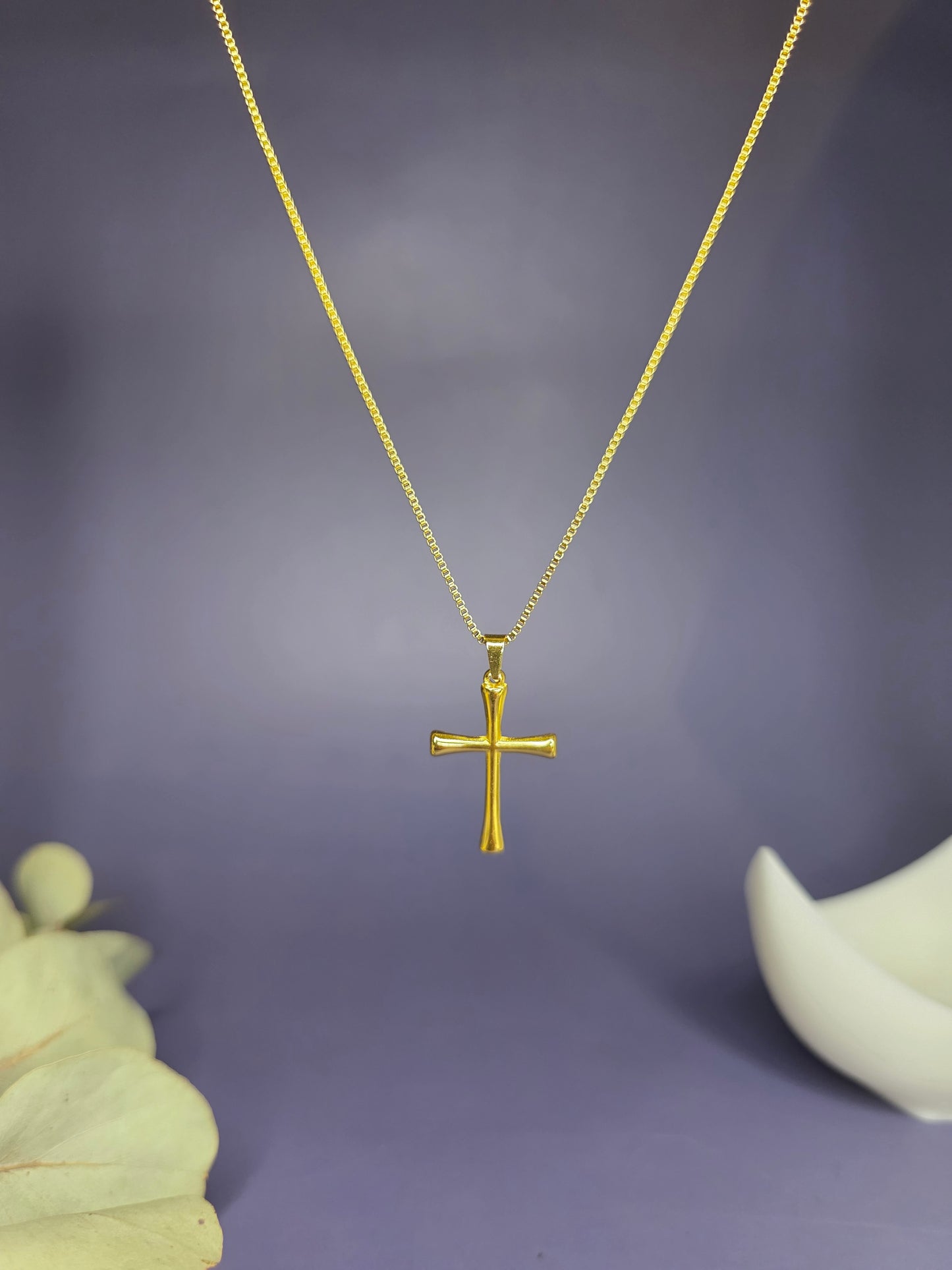Close-up of the Anchor of Faith Cross Necklace hanging, highlighting the smooth sculptural finish and box chain detail — My Silver Lining.