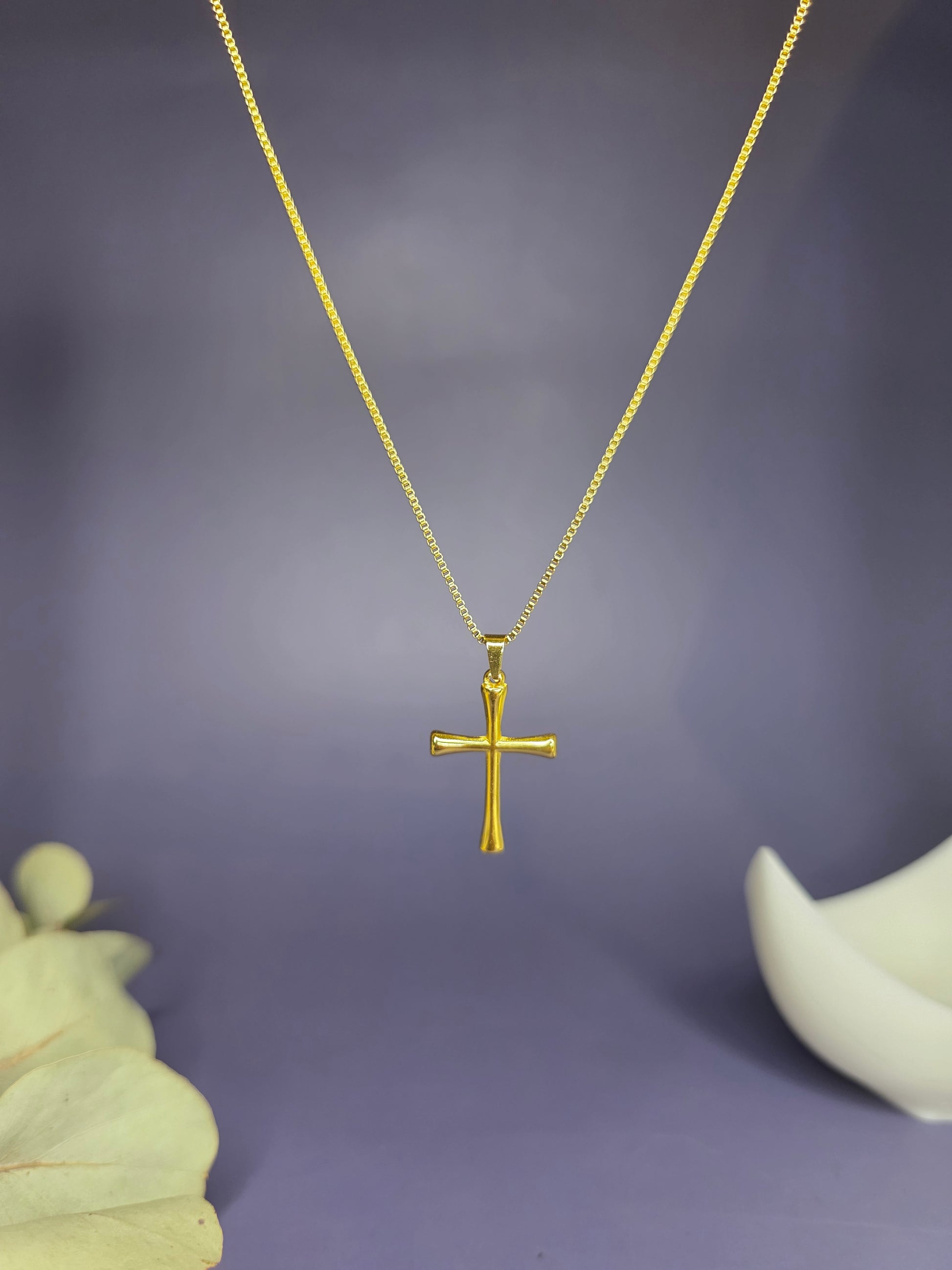 Close-up of the Anchor of Faith Cross Necklace hanging, highlighting the smooth sculptural finish and box chain detail — My Silver Lining.