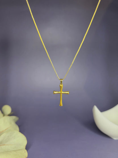 Close-up of the Anchor of Faith Cross Necklace hanging, highlighting the smooth sculptural finish and box chain detail — My Silver Lining.