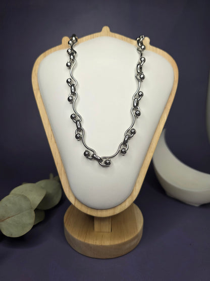 Front view of the Chunky Ball & Link Choker on a jewelry bust, showcasing the 40cm fit and bold design — My Silver Lining.