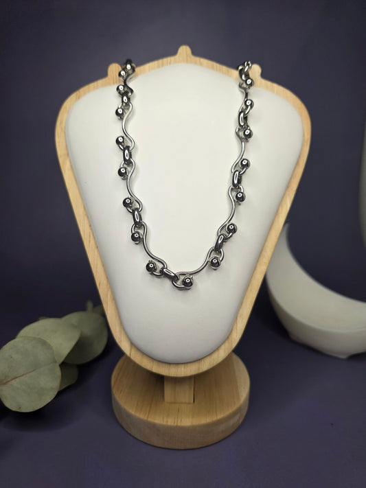 Front view of the Chunky Ball & Link Choker on a jewelry bust, showcasing the 40cm fit and bold design — My Silver Lining.