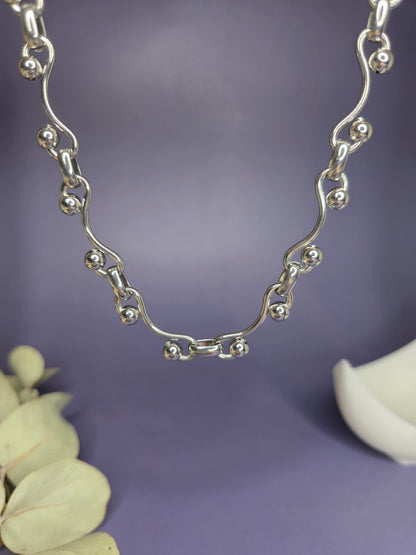 Close-up of the Chunky Ball & Link Choker hanging, showing the unique 304 stainless steel sculptural links — My Silver Lining.