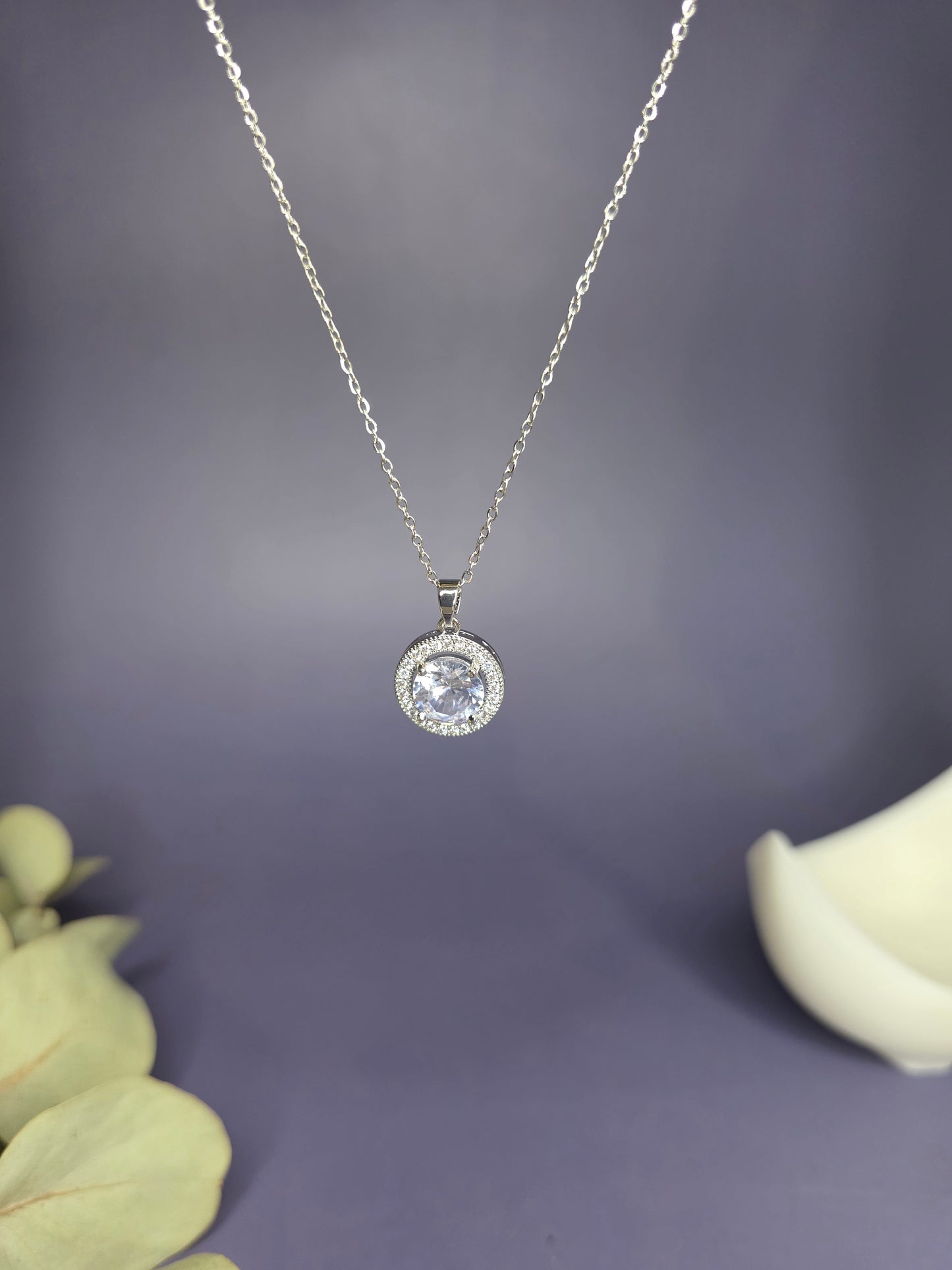 Close-up of the Grand Gala Sparkle Necklace hanging, highlighting the shimmering synthetic zircon and silver-toned finish — My Silver Lining.