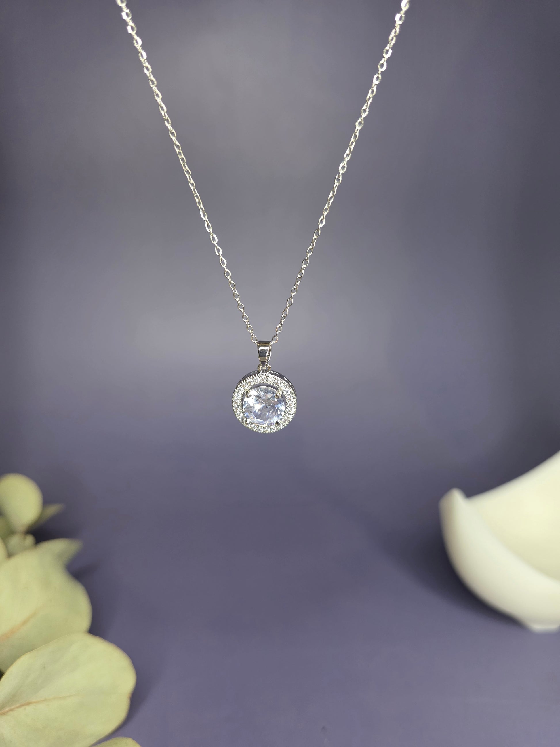 Close-up of the Grand Gala Sparkle Necklace hanging, highlighting the shimmering synthetic zircon and silver-toned finish — My Silver Lining.