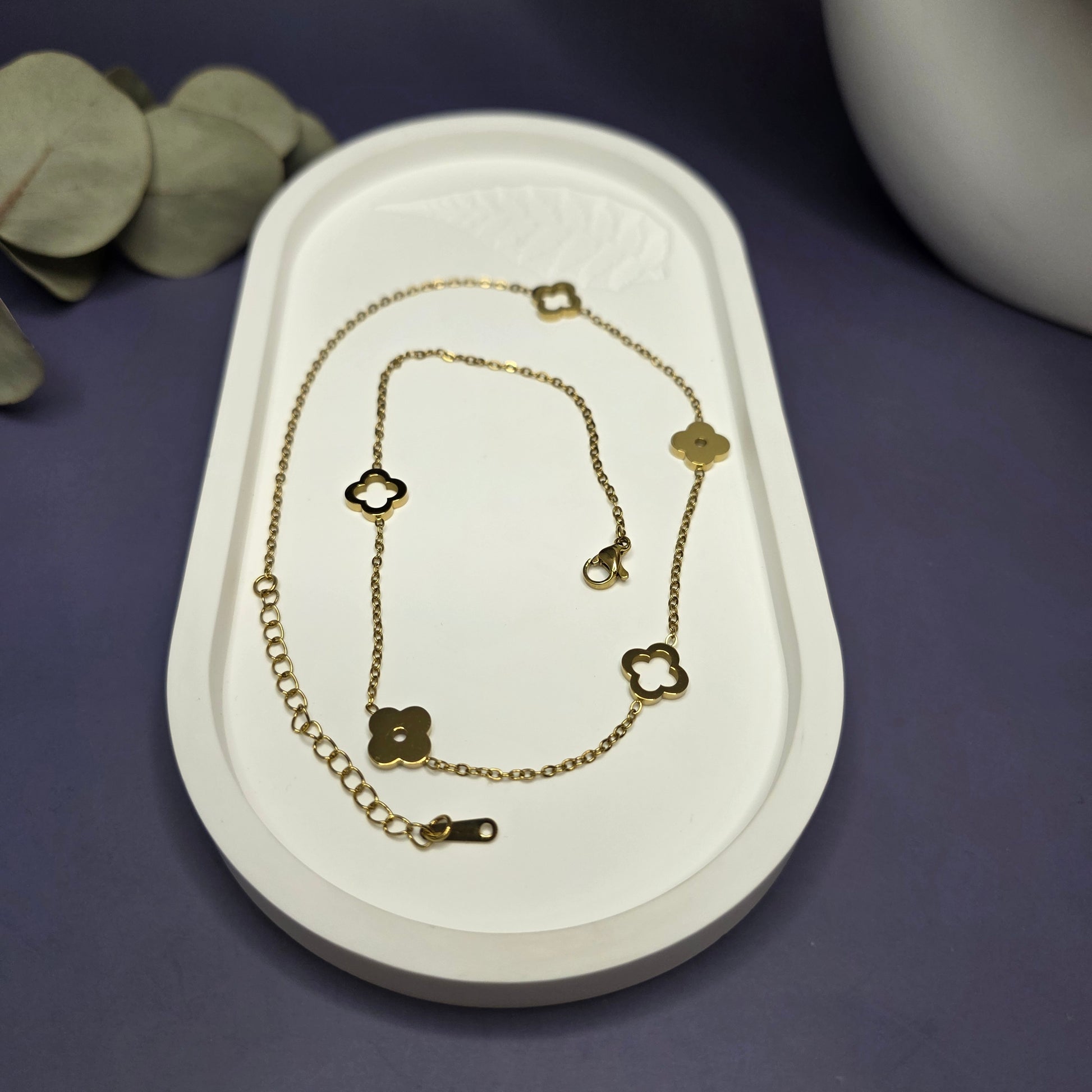 View of the gold Lucky in Love necklace extender and lobster clasp, showcasing the adjustable 5cm fit — My Silver Lining.