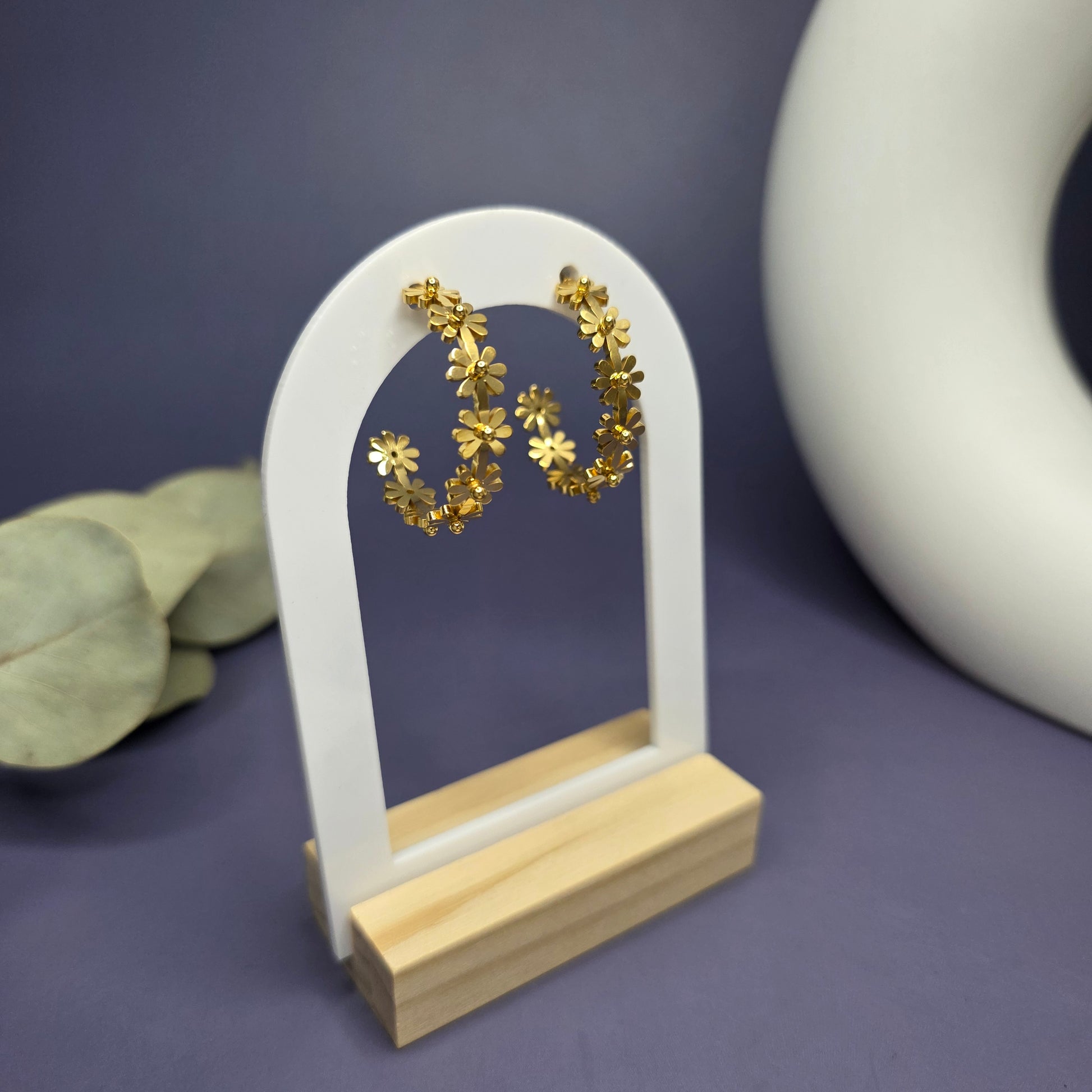 SEO optimized angled shot of My Daisy Hoop Earrings, displaying the depth and texture of the daisy chain design — My Silver Lining.