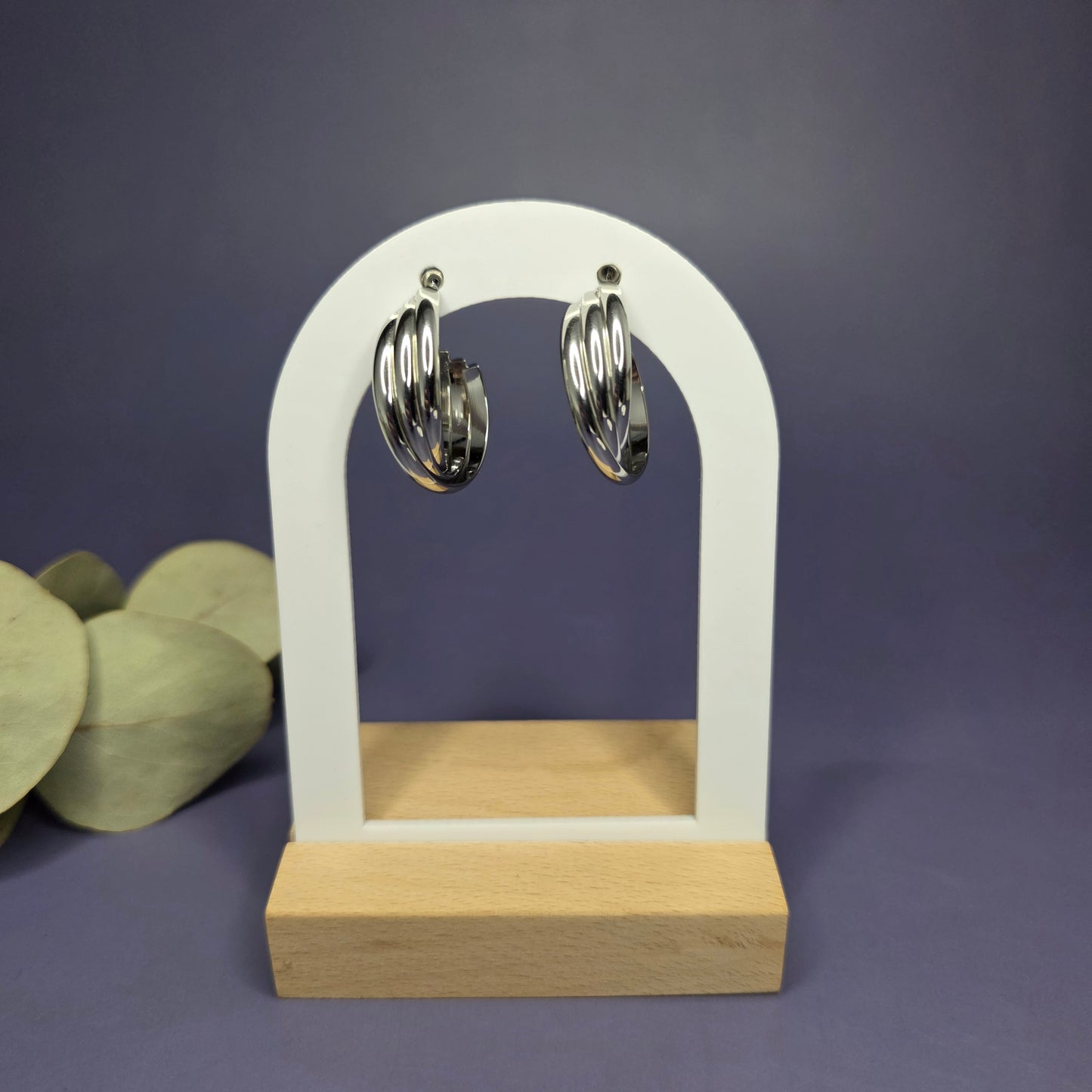 Front view of the Silver Tide Hoops, highlighting the high-polish finish and symmetrical triple-layer design — My Silver Lining.